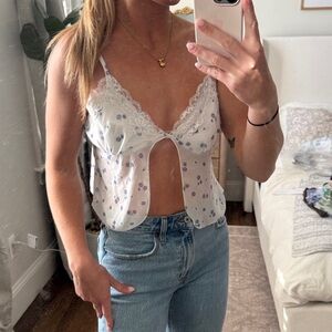 Floral Lace Trim Camisole Top